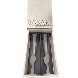 Sasaki Crystal Flute Stemware Champagne Wedding Toast Dove Wings A2923-14-2 NIB